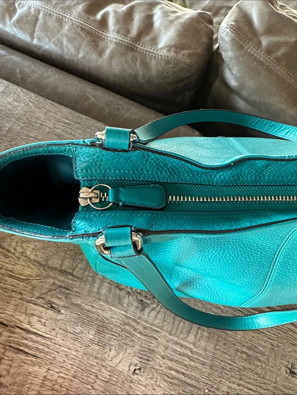 Coach Park Carrie Tote Shoulder Bag F23284 Teal Green Pebbled leather jewel tone